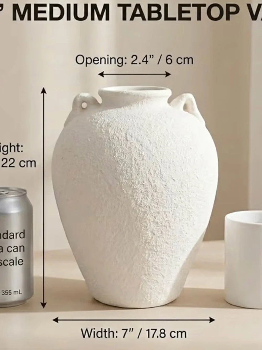 Textured White Ceramic Vase with Dual Loop Handles